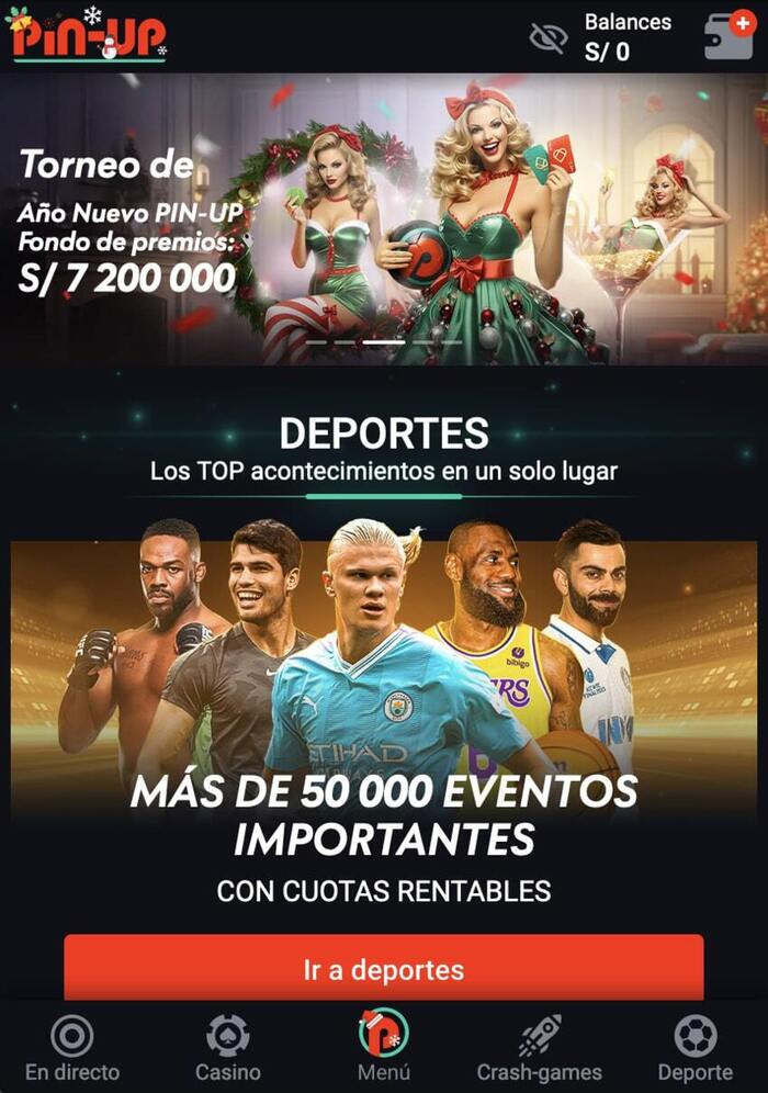 captura de pantalla de la página de inicio de la aplicación móvil Pin-Up Casino en Perú