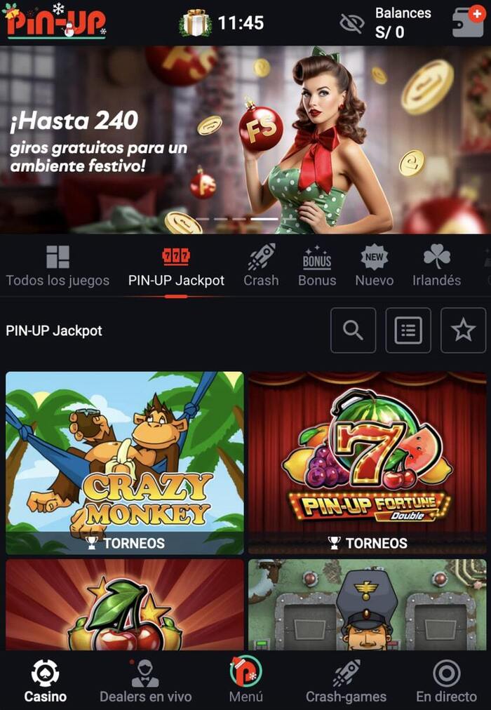 captura de pantalla de la sección de casino de la aplicación móvil